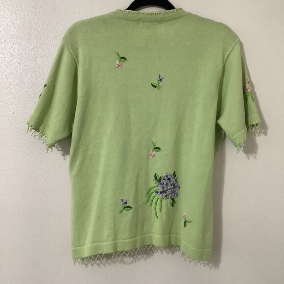 Vintage 90s Green Fairy Granny Cottagecore Grandma Wearable Art Knit Cardigan L - Picture 5 of 8